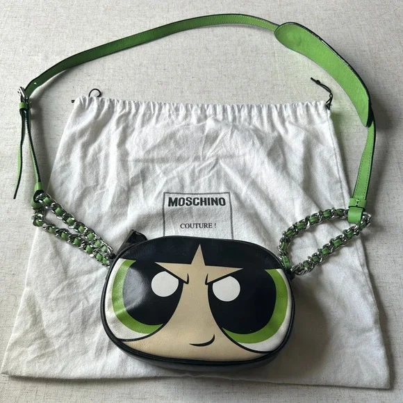 Moschino x Powerpuff Girls Buttercup Crossbody Bag Black Green Leather SS16 - Picture 16 of 17